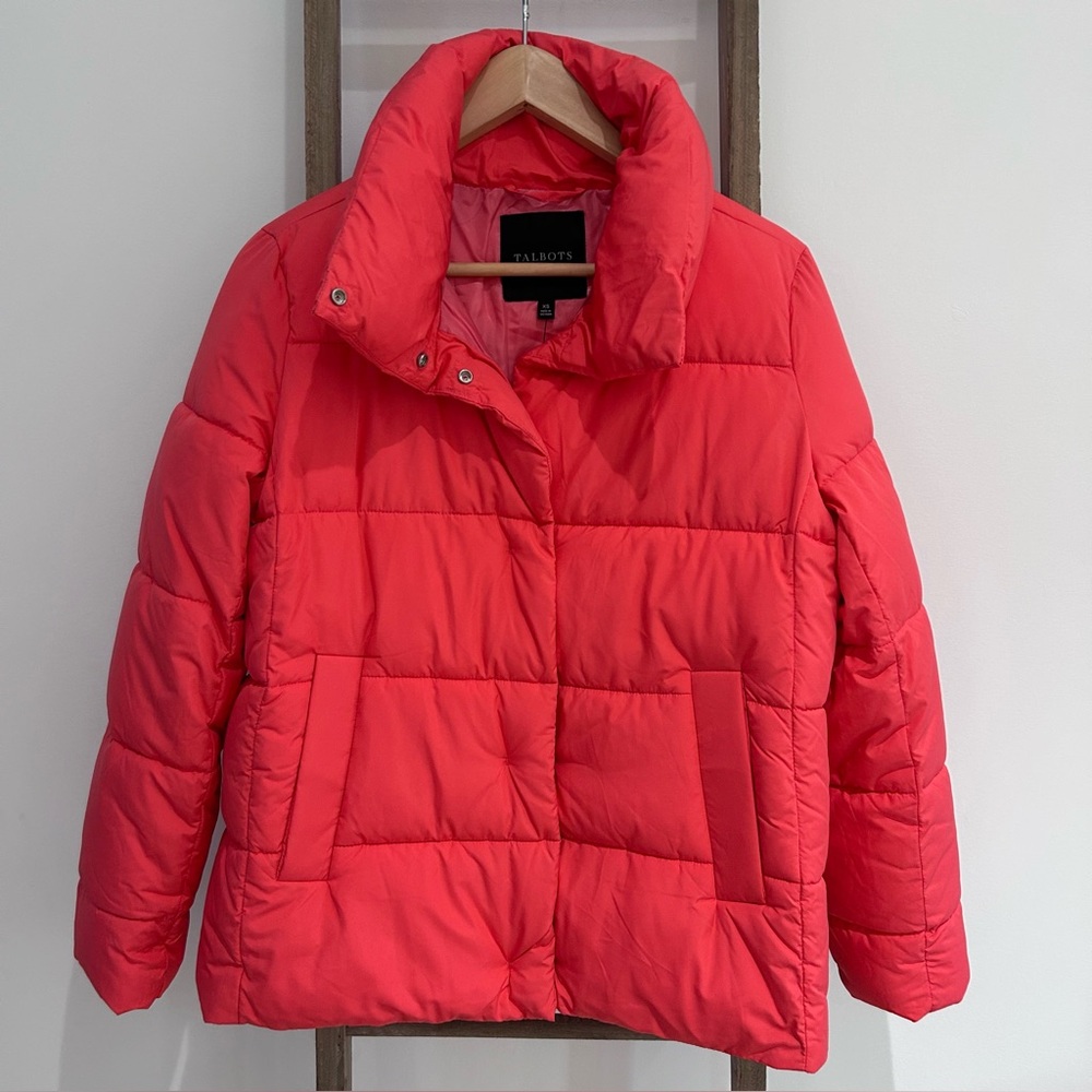 Talbots Short Quilted Down Alternative Puffer Coat Red Coral Women’s Size XS NWT